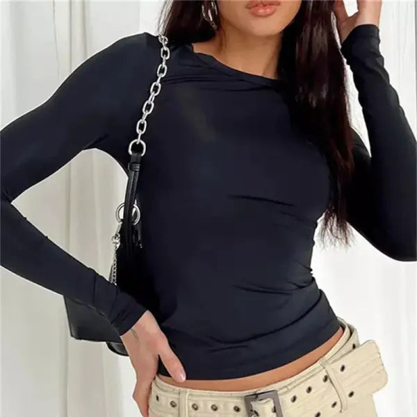 Women’s Slim Fit Long Sleeve T-Shirt - Y2K Streetwear Crop Top & Casual Spring Autumn Basic