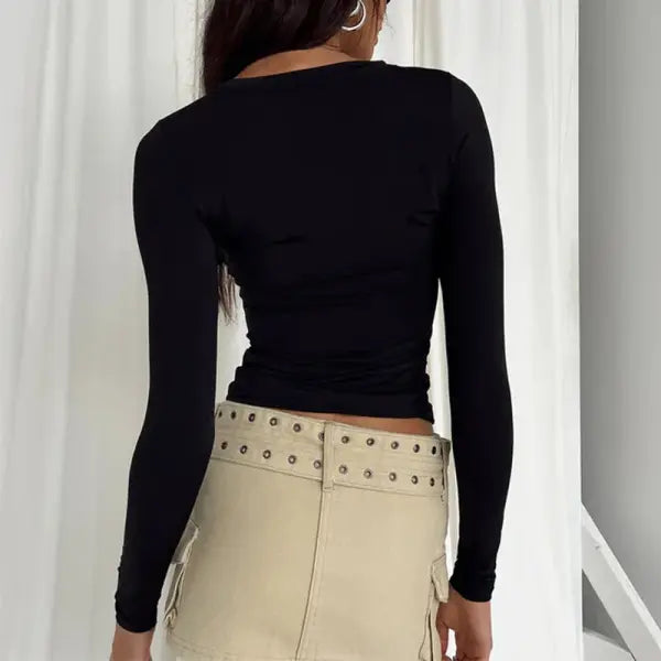 Women’s Slim Fit Long Sleeve T-Shirt - Y2K Streetwear Crop Top & Casual Spring Autumn Basic