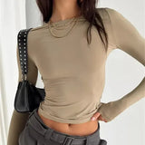 Women’s Slim Fit Long Sleeve T-Shirt - Y2K Streetwear Crop Top & Casual Spring Autumn Basic
