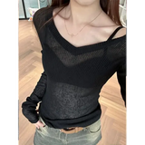 Women Long Sleeve T Shirt Thin Perspective Summer Solid Slim Casual Shirts Female Pullovers Basic Tee Y2k Clothes