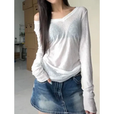 Women Long Sleeve T Shirt Thin Perspective Summer Solid Slim Casual Shirts Female Pullovers Basic Tee Y2k Clothes