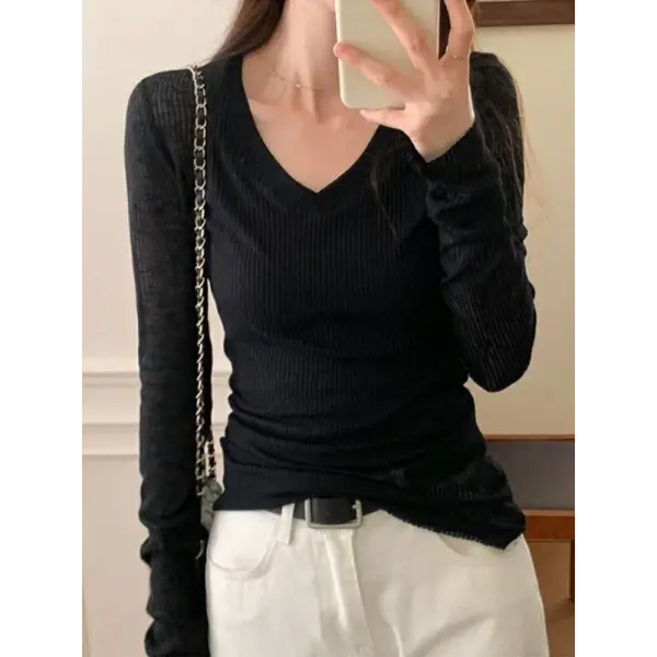 Women Long Sleeve T Shirt Thin Perspective Summer Solid Slim Casual Shirts Female Pullovers Basic Tee Y2k Clothes