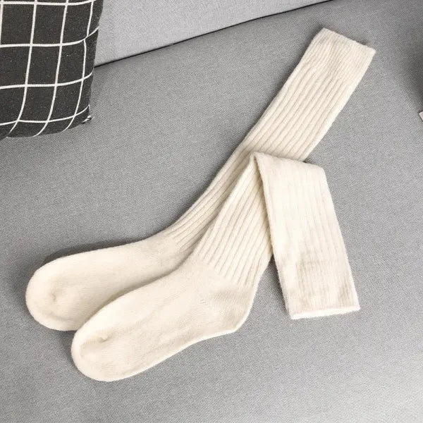 Women’s Long Cashmere Socks – Over-the-Knee Wool & Cotton Thigh-High Stockings - style 01 / 50 cm Calf