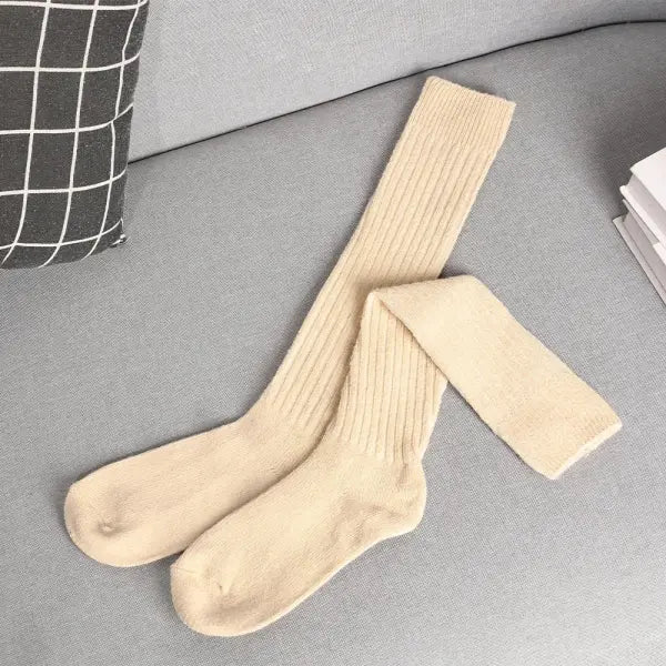 Women’s Long Cashmere Socks – Over-the-Knee Wool & Cotton Thigh-High Stockings - style 02 / 50 cm Calf