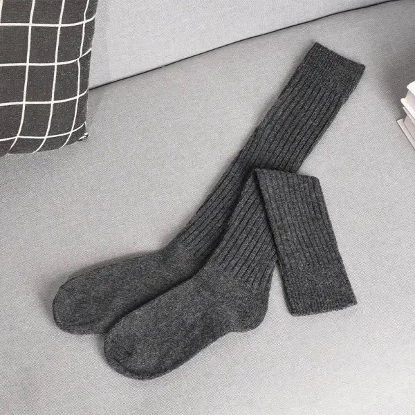 Women’s Long Cashmere Socks – Over-the-Knee Wool & Cotton Thigh-High Stockings - style 06 / 50 cm Calf