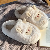 Women Lovely Sheep Fluffy Slippers Men Fashion Animals Non-slip Plush Slides Lovers Soft Warm Cartoon House Shoes