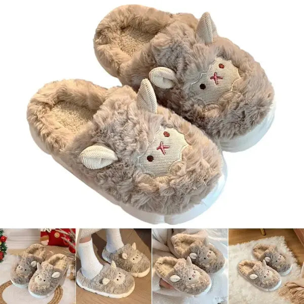Women Lovely Sheep Fluffy Slippers Men Fashion Animals Non-slip Plush Slides Lovers Soft Warm Cartoon House Shoes