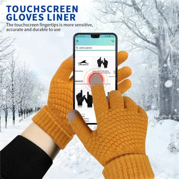 Unisex Winter Touchscreen Gloves – Warm Full-Finger Knit Wool Mittens for Outdoor Cycling & Driving