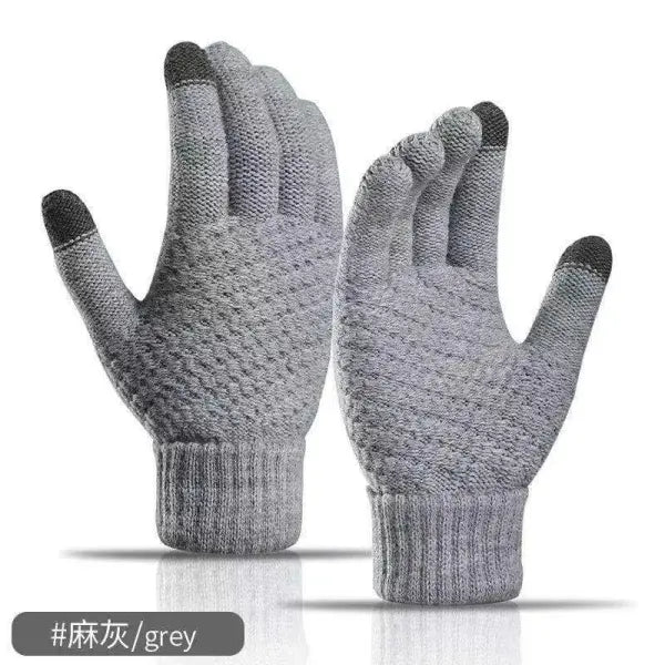 Unisex Winter Touchscreen Gloves – Warm Full-Finger Knit Wool Mittens for Outdoor Cycling & Driving - GRAY