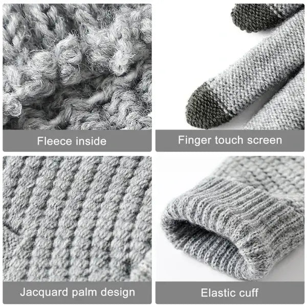 Unisex Winter Touchscreen Gloves – Warm Full-Finger Knit Wool Mittens for Outdoor Cycling & Driving