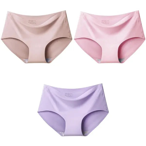 Women Panties XXL Seamless Ice Silk Briefs Breathable Drop Shipping - Khaki Pink Purple / 4XL / 3pcs