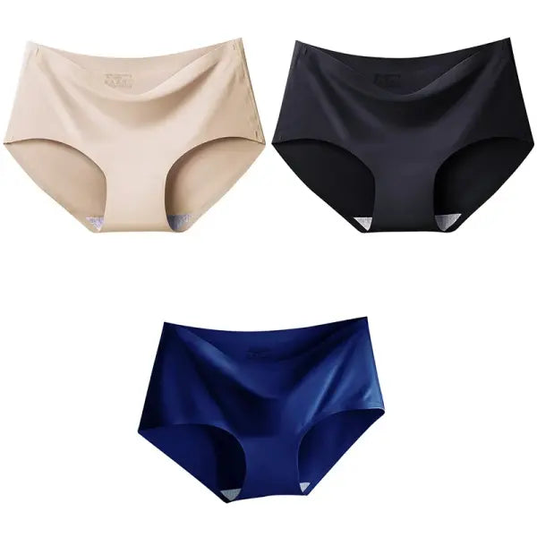Women Panties XXL Seamless Ice Silk Briefs Breathable Drop Shipping - Beige Black Navy / M / 3pcs