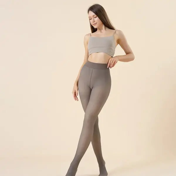 Women’s Winter Thermal Pantyhose – High Waist Plus Size Translucent Thick Elastic Tights - Coffee Pantyhose / 80g