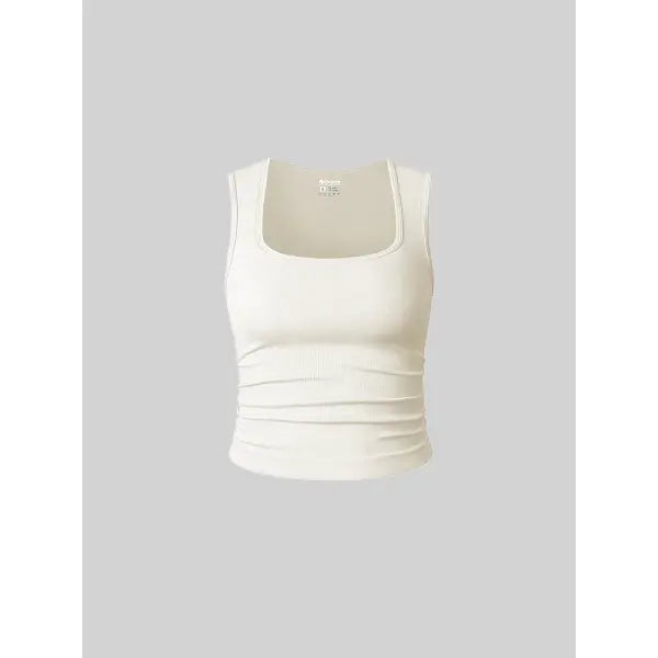 Women Ribbed Tank Top Summer Casual Vest - Beige / S