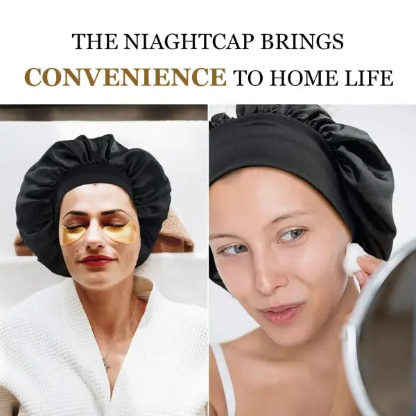 Women Satin Bonnet Hair Bonnet for Sleeping Hair Care Silk Bonnets Solid Wide-brimmed Sleeping Hat with Elastic Soft