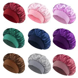 Women Satin Bonnet Hair Bonnet for Sleeping Hair Care Silk Bonnets Solid Wide-brimmed Sleeping Hat with Elastic Soft