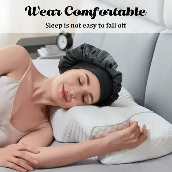 Women Satin Bonnet Hair Bonnet for Sleeping Hair Care Silk Bonnets Solid Wide-brimmed Sleeping Hat with Elastic Soft