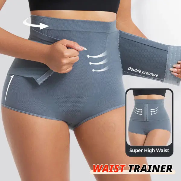Flarixa Women Firm Tummy Control Waist Cincher Panty Briefs - GRAY / L