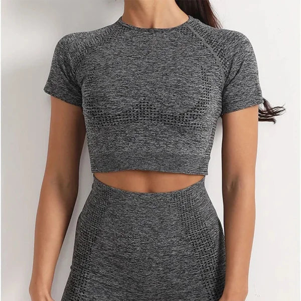 Women Seamless Yoga T-Shirt Fitness Crop Top Workout Gym Shirts Short Sleeve Quick-drying Yoga T-shirts Sportswear