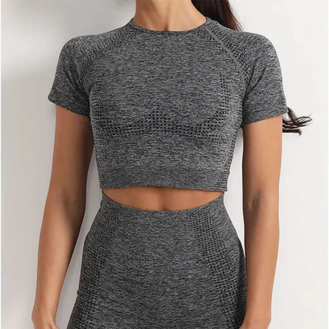 Women Seamless Yoga T-Shirt Fitness Crop Top Workout Gym Shirts Short Sleeve Quick-drying Yoga T-shirts Sportswear