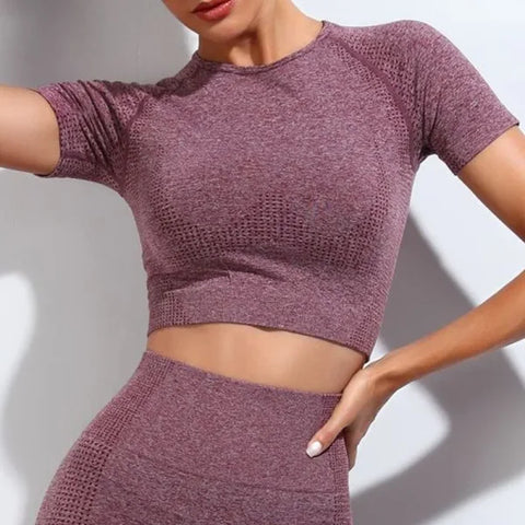 Women Seamless Yoga T-Shirt Fitness Crop Top Workout Gym Shirts Short Sleeve Quick-drying Yoga T-shirts Sportswear