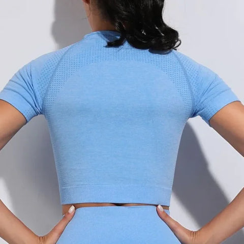 Women Seamless Yoga T-Shirt Fitness Crop Top Workout Gym Shirts Short Sleeve Quick-drying Yoga T-shirts Sportswear