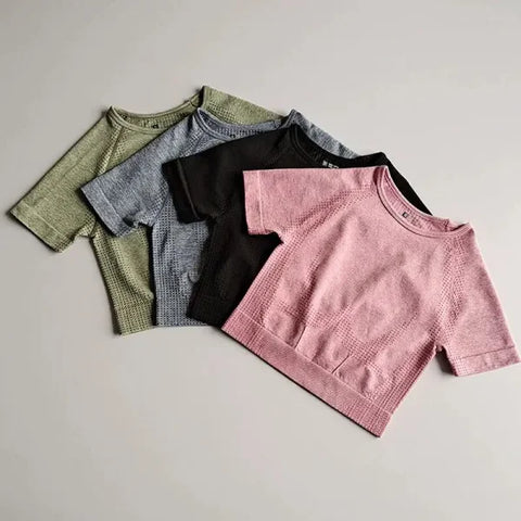 Women Seamless Yoga T-Shirt Fitness Crop Top Workout Gym Shirts Short Sleeve Quick-drying Yoga T-shirts Sportswear