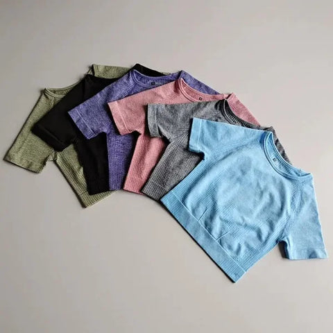 Women Seamless Yoga T-Shirt Fitness Crop Top Workout Gym Shirts Short Sleeve Quick-drying Yoga T-shirts Sportswear