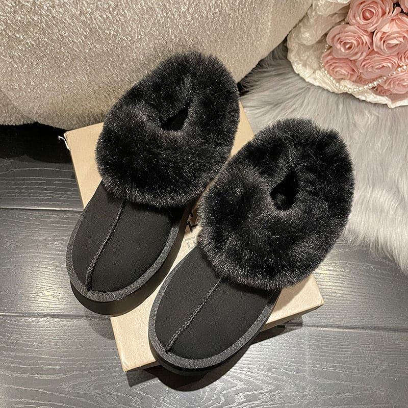 Women Short Plush Warm Snow Boots - 02Black / 35