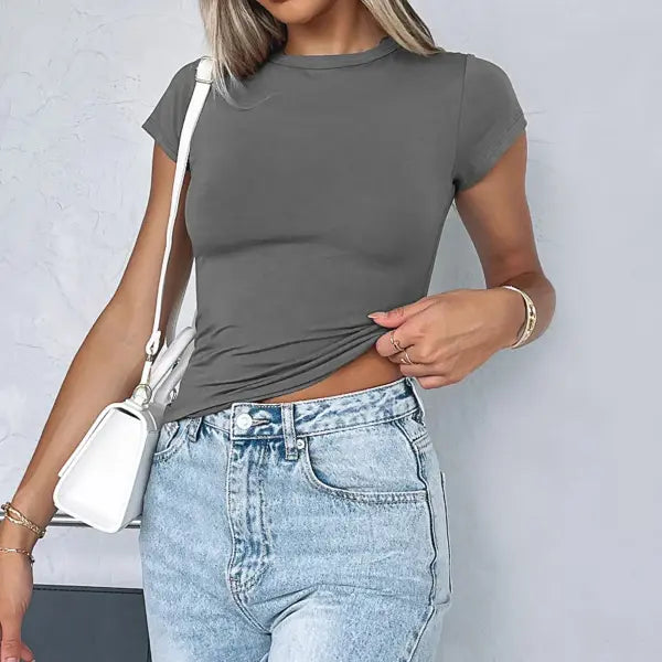 Slight strech fabric slim fit women crop top t-shirt