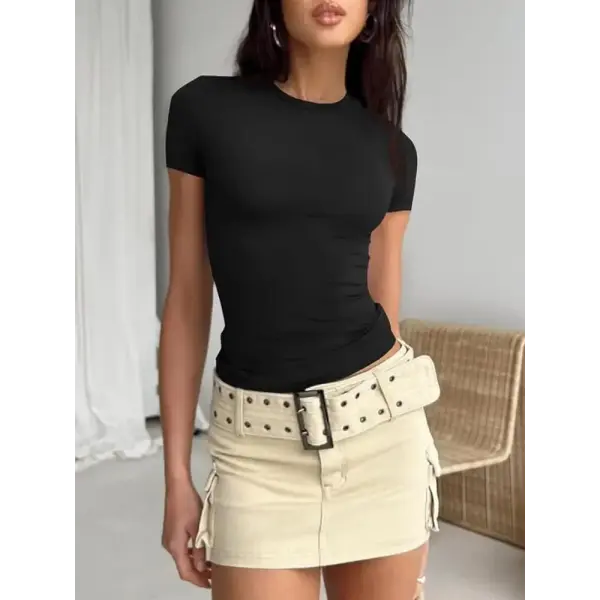 Slight strech fabric slim fit women crop top t-shirt
