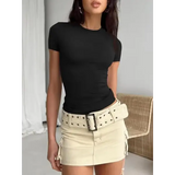 Slight strech fabric slim fit women crop top t-shirt