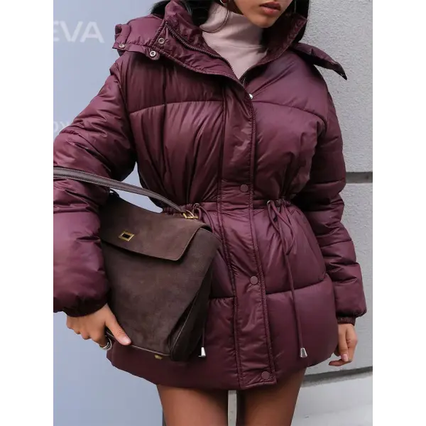 Women’s Solid Cotton Lace-Up Coat – Warm Lapel Short Jacket with Pockets for Winter Streetwear - 03 red / S