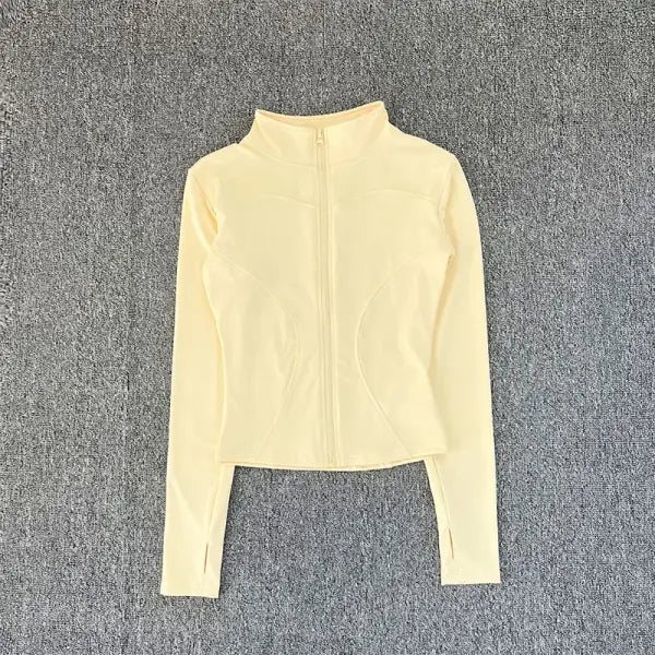 Women Sport Jacket Long Sleeve Shirt Workout Coat Gym Training Clothing Yoga Sportswear - Yellow / L