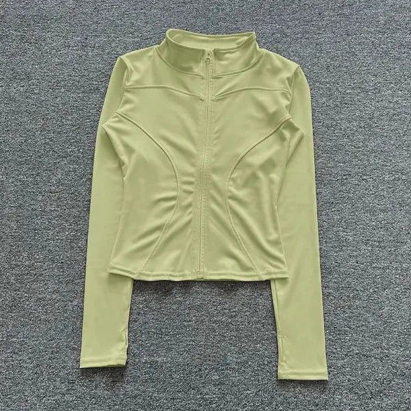 Women Sport Jacket Long Sleeve Shirt Workout Coat Gym Training Clothing Yoga Sportswear - Cardamom green / S