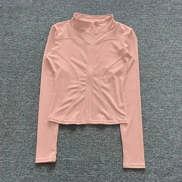 Women Sport Jacket Long Sleeve Shirt Workout Coat Gym Training Clothing Yoga Sportswear - Barbie Pink / S