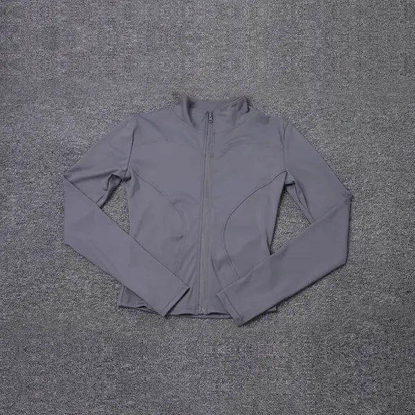 Women Sport Jacket Long Sleeve Shirt Workout Coat Gym Training Clothing Yoga Sportswear - GRAY / S