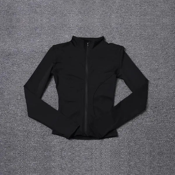 Women Sport Jacket Long Sleeve Shirt Workout Coat Gym Training Clothing Yoga Sportswear - black / XL