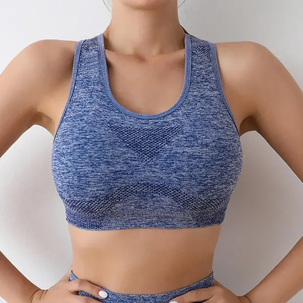 Women’s High-Support Push Up Sports Bra Breathable Running Vest & Yoga Gym Top - blue / L-XL