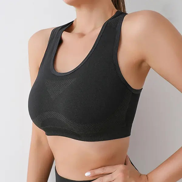 Women’s High-Support Push Up Sports Bra Breathable Running Vest & Yoga Gym Top - black / L-XL