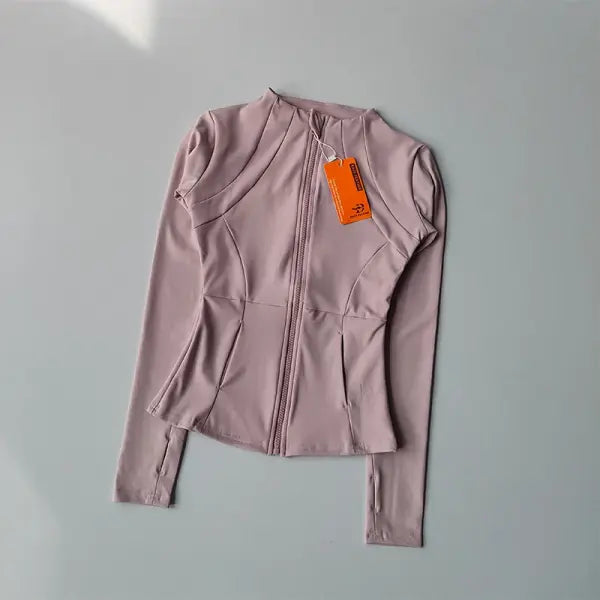 Women’s Slim-Fit Zip Sports Jacket: Long-Sleeve Yoga Cardigan & Running Fitness Top - Pink / S