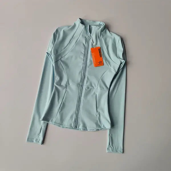 Women’s Slim-Fit Zip Sports Jacket: Long-Sleeve Yoga Cardigan & Running Fitness Top - Sky Blue / M