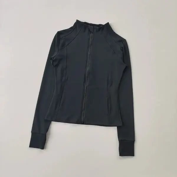 Women’s Slim-Fit Zip Sports Jacket: Long-Sleeve Yoga Cardigan & Running Fitness Top - Black / M