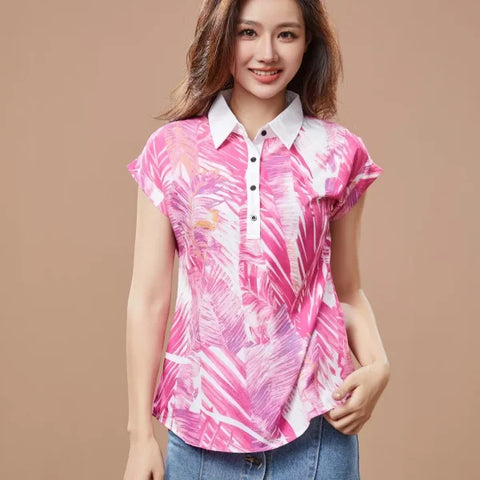 Women Spring Summer Chiffon Blouses with Casual Short Sleeves - Himpall