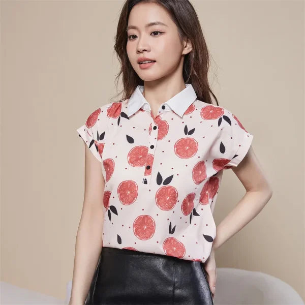 Women Spring Summer Chiffon Blouses with Casual Short Sleeves - Himpall