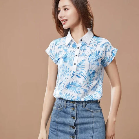 Women Spring Summer Chiffon Blouses with Casual Short Sleeves - Himpall