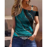 Geometric Pattern Polyester Jersey Short Sleeve Women T Shirt - green / L