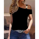 Geometric Pattern Polyester Jersey Short Sleeve Women T Shirt - black / S