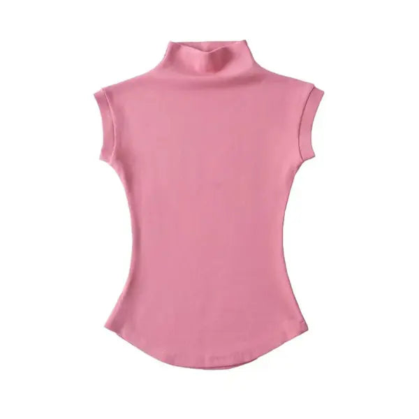 Women’s Sexy Sleeveless Turtleneck Top - Slim Fit Summer Pullover & Casual Streetwear Basic - Pink / S