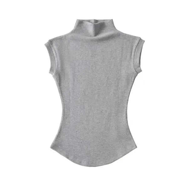 Women’s Sexy Sleeveless Turtleneck Top - Slim Fit Summer Pullover & Casual Streetwear Basic - GRAY / S